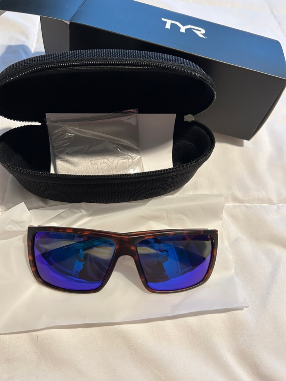 TYR Men’s Tortoise Frame with Blue Mirrored Lenses Swim Sunglasses